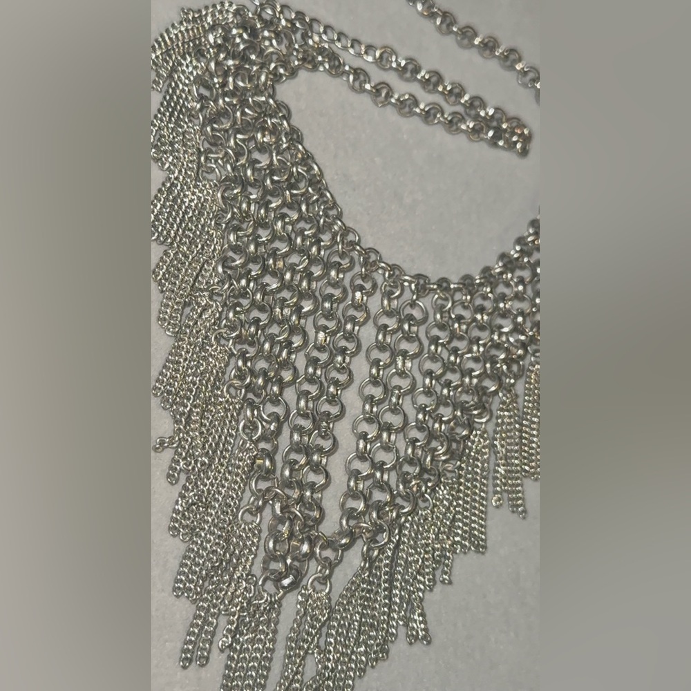 Silver Chain Fringe Necklace